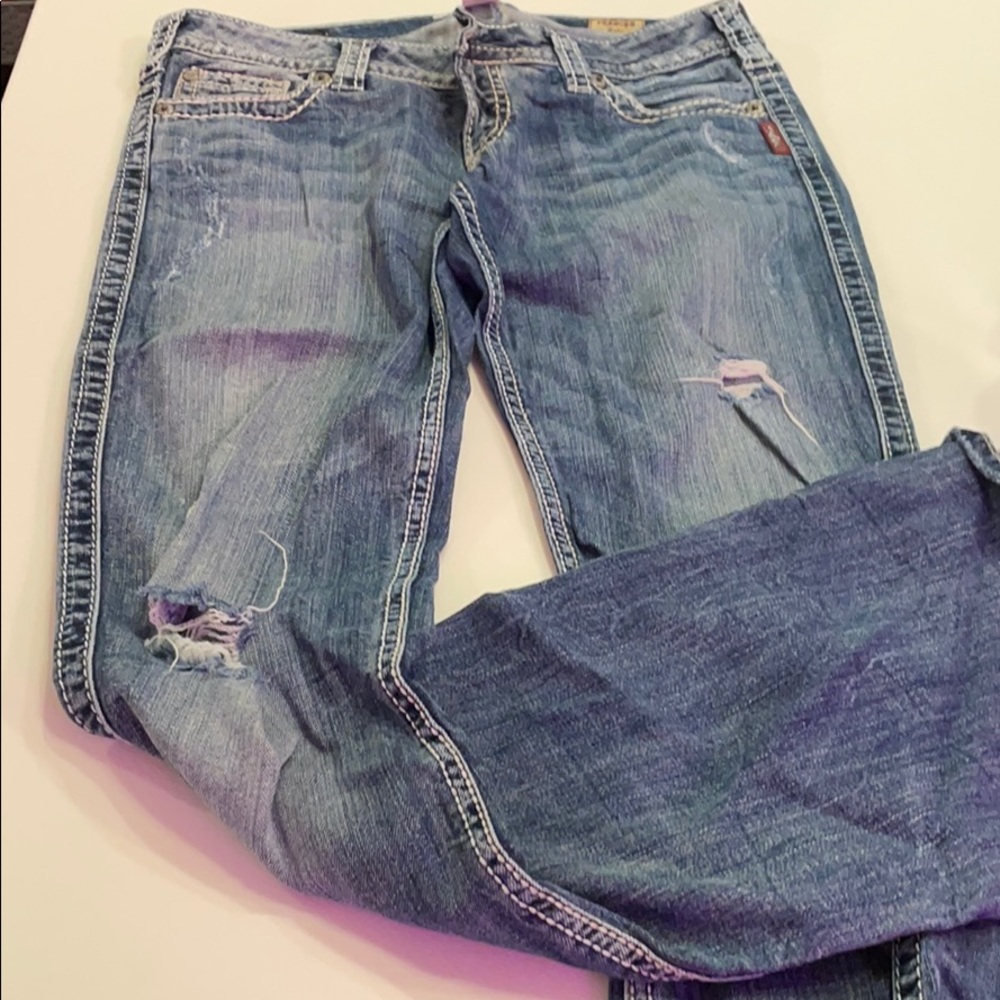 Silver flare Frances distressed denim